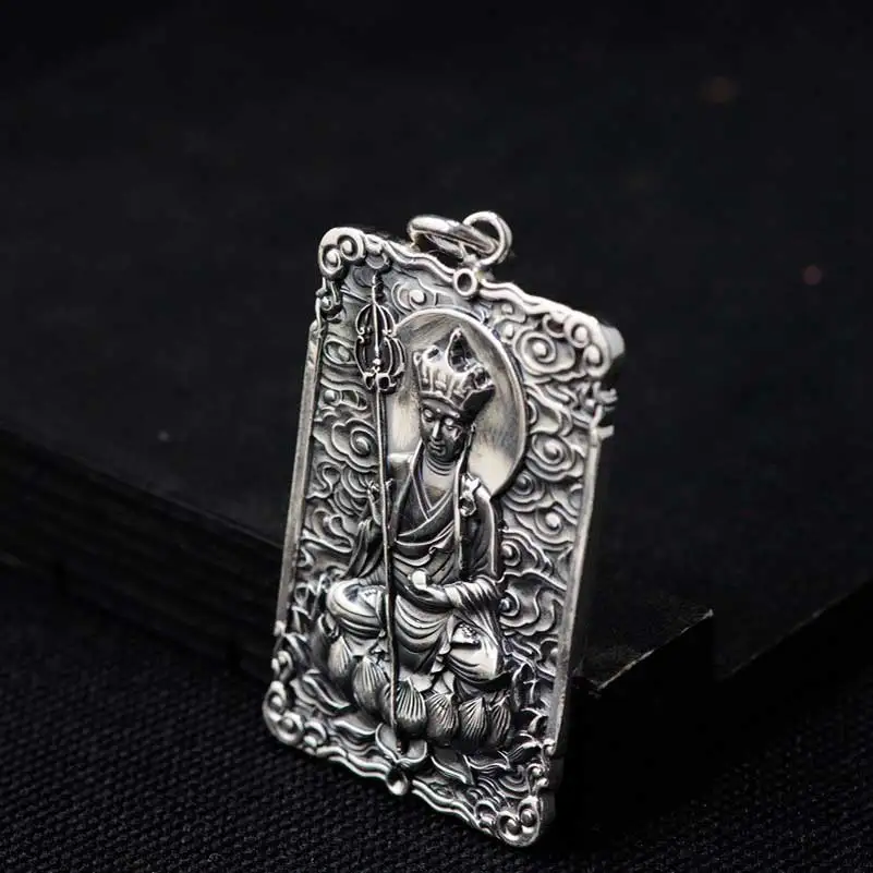 

FNJ 990 Silver Pendant for Jewelry Women Original Pure S990 Sterling Silver Pendants Buddha Tag Flat