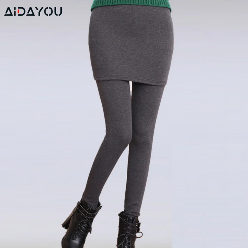 

Winter Fleece Lined Skirt Leggings Women Seamless Ultra Soft Stretch Trip Blend Calf Korean Thermal ouc902 Aidayou