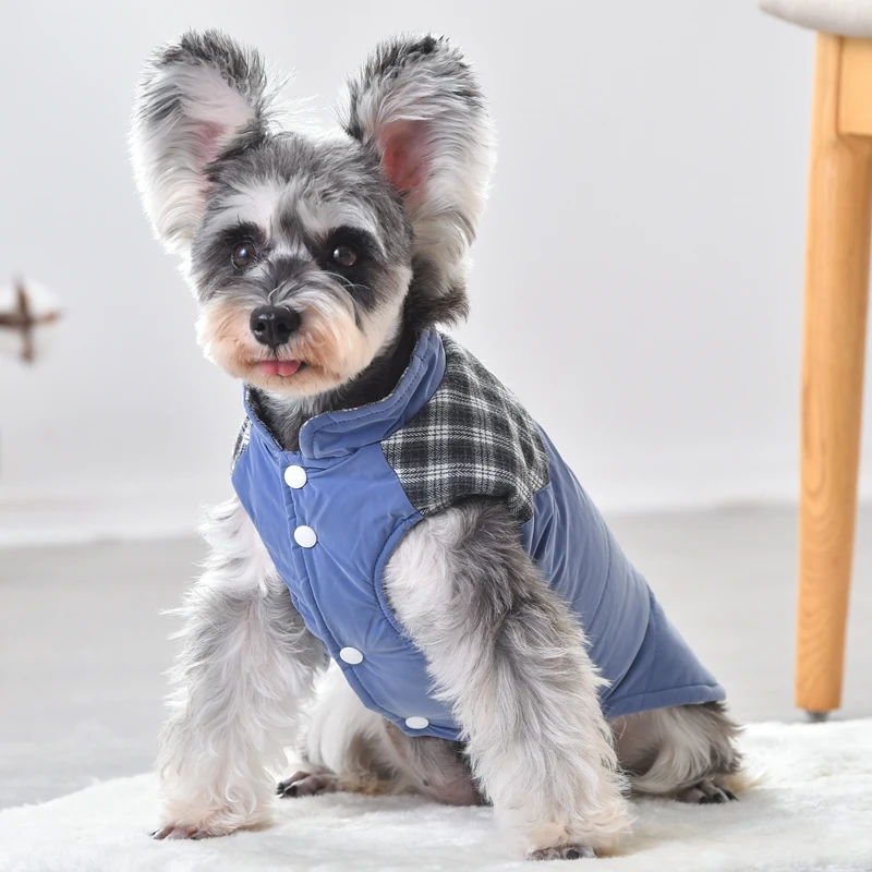 Sleeveless Two Side Wear French Bulldog Clothes Sweatshirt With Plaid Lining Pet Dog Vest Winter Coat Jacket XS XXXL Cat Outfit