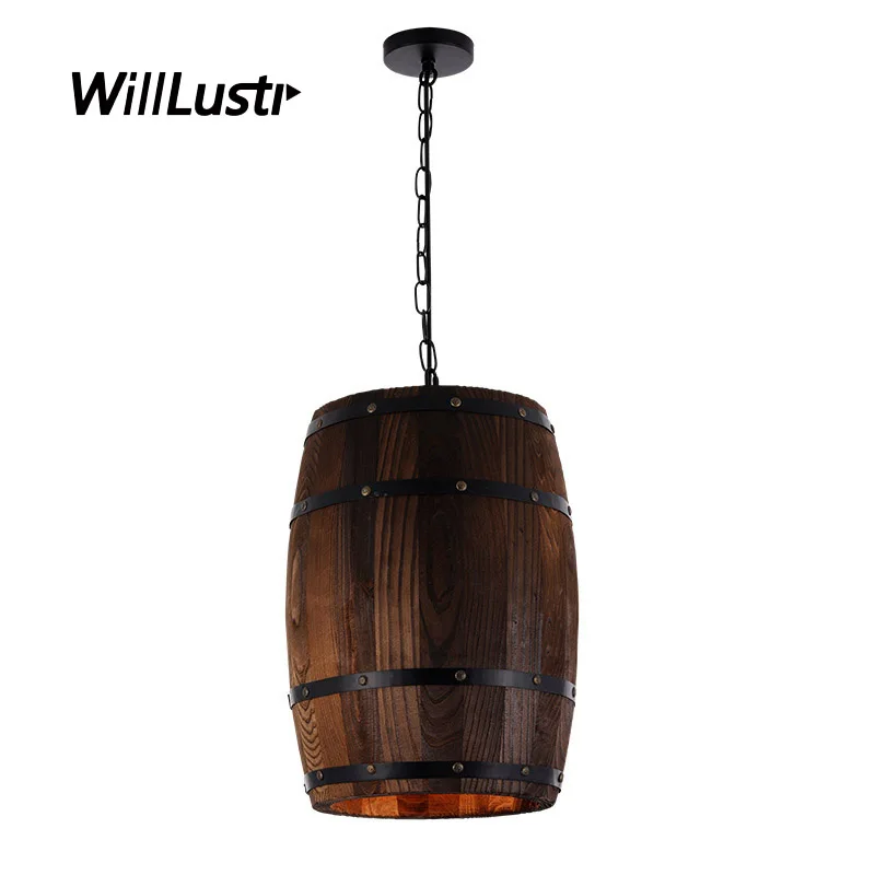 

Retro Wood Barile Pendant Lamp Industrial Bucket Suspension Light Hotel Bar Store Cafe Bistro Loft Hanging Ceiling Chandelier