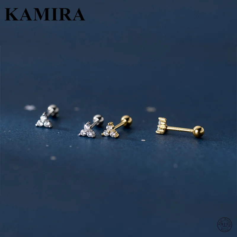 KAMIRA 925 Sterling Silver Fashion Elegant Small Three Petals Flower Bead Stud Earrings for Women Korean Simple Fine Jewelry Hot