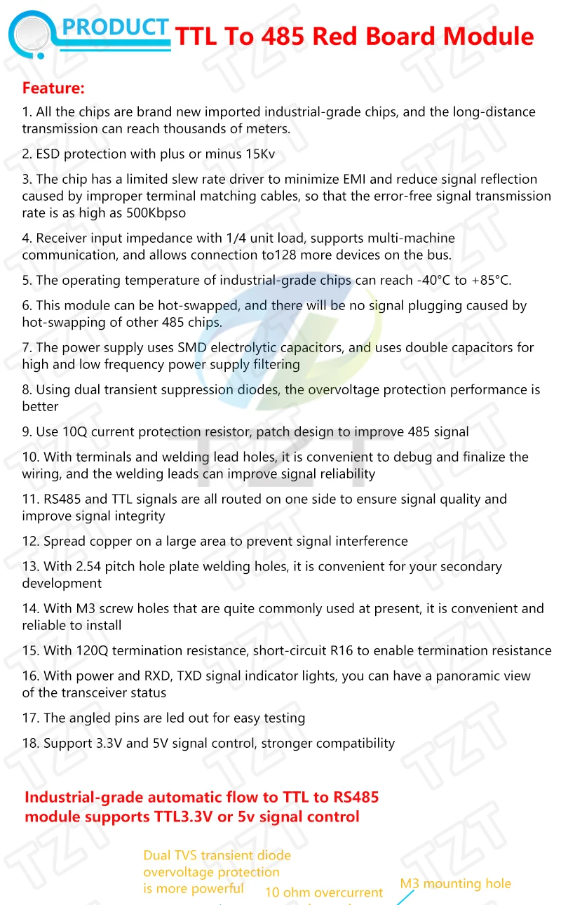 TZT TTL Turn To RS485 Module Hardware Automatisches Flow Control Modul Serielles UART Level Gegenseitige Konvertierung Stromversorgungsmodul – Detail 10