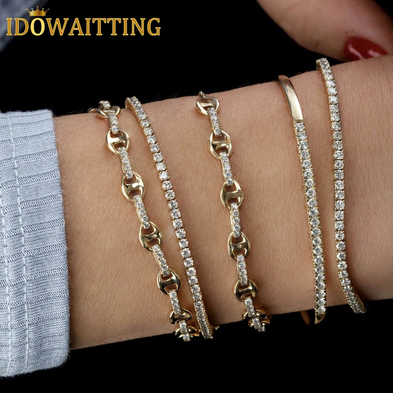 2025 New Rainbow CZ Jewelry Geometric Colorful Cubic Zirconia Gold Color Coffee Beaded Sparking Link Chain Bracelet Adjust