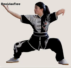 2021 tai chi wushu shaolin monk martial arts kung fu uniform wing chun uniform embroidered dragon demo outfit men and women