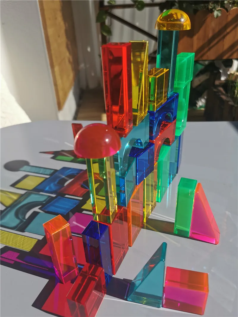 Dzieci Rainbow Lucite Acylic Cube układanie klocki geometryczne wysoka przejrzystość trójkąt prostokąt zabawki