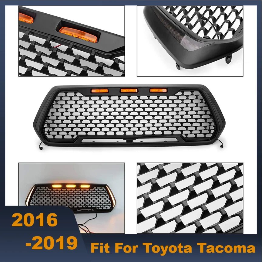 

High Quality ABS Front Middle Grill Front Bumper Grille Racing Grills With LED Lights For Toyota Tacoma 2016-2019