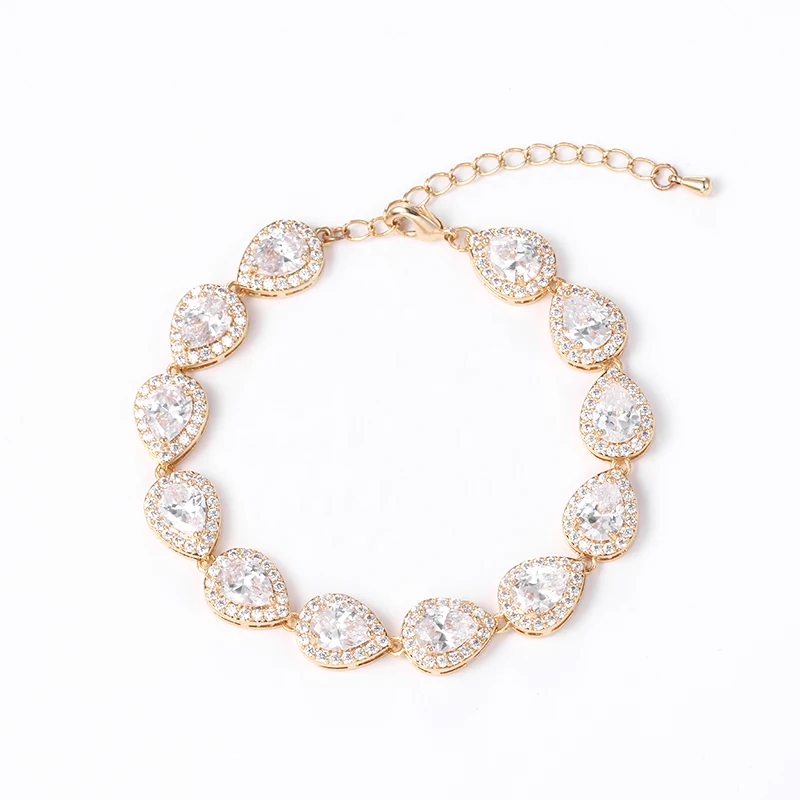 WEIMANJINGDIAN Brand High Quality Halo Pear Cut Cubic Zirconia CZ Crystal Tennis Bracelets Wedding Jewelry Gifts