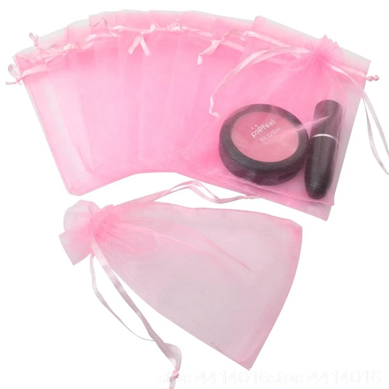 50pcs 7x9 9x12 11x16 13x18 17x23 15x20cm Organza  Bags Jewelry Pouches Wedding Part Decoration Drawable Bag Gift Packaging 77