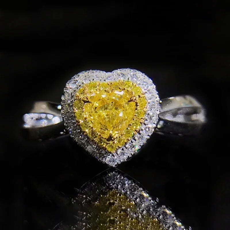 18K Au750 White Gold Ring.47Carat Nature Diamond Yellow diamond love Heart ring Wedding Party Engagement Anniversary Ring