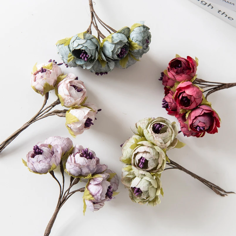 12 Stück künstliche Blumen Weihnachts dekoration für Wohn accessoires Staubblatt Hochzeits strauß Girlande DIY Geschenke Seide Tee Rosen Knospen – Detail 6