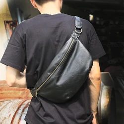 GUMST Men's Simple Design Chest bag Superior Leather Single shoulder bag messenger belt bag Casual sports crossbody Bag Satchel