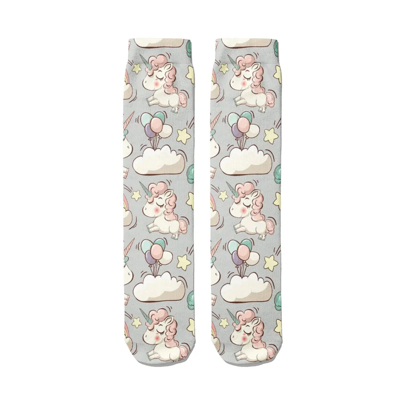 Cute Kawaii Unicorn Rainbow Women Socks Thigh High Casual Funny Compression Socks Cartoon Flowers Girl Harajuku Cotton Socks