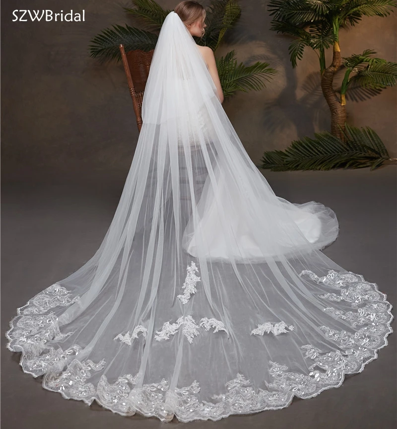 

New Arrival Sequins Lace Wedding Veils Two-Layer Bridal Veil Wedding Accesorios Bridal Headwear Novia Velos Welon With Comb