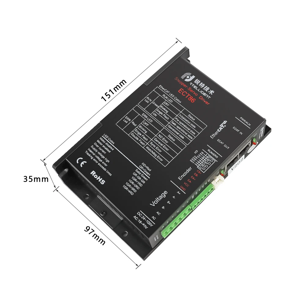 Rtelligent Nema 34 EtherCAT ECT86 24~100VDC / 24~80VAC Fieldbus Type Closed loop Stepper Motor Driver