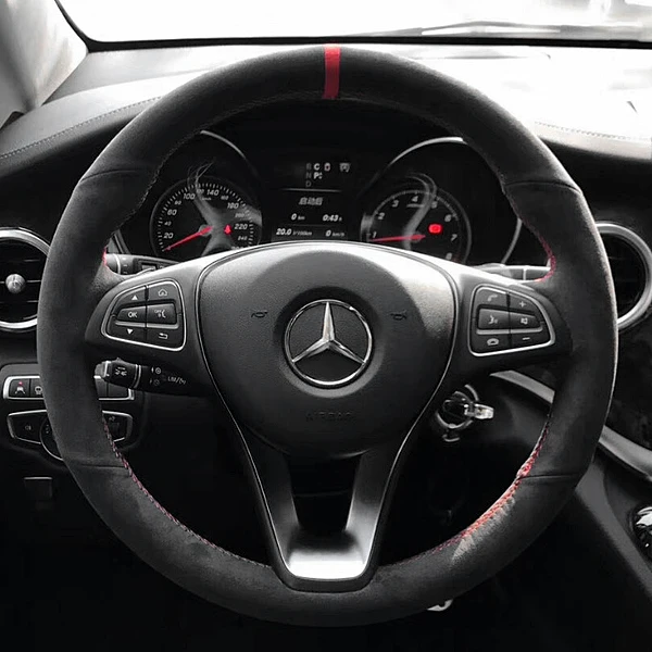 For Benz c260l e300l c200l gla200 glc glb200 DIY imitation mahogany suede leather car steering wheel cover