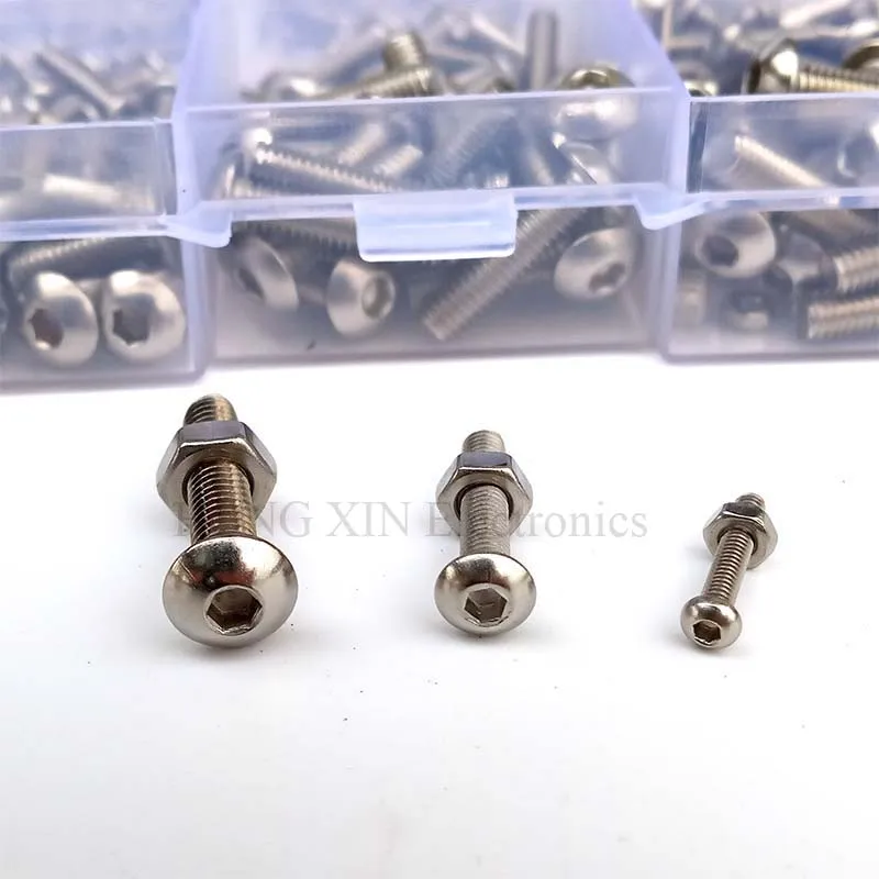 480Pcs Button Head 12 Sizes Screw And Nuts Kit,M2 M3 M4 Assorted Hex Socket Head Cap Bolts Screws Nuts Assortment Set Kit