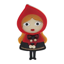 Fashion Cute Girl Wear Red Bandana Figure Acrylic Brooch Women Cartoon Lovely Resin Lapel Pins Badges Brooches Clothing Jewelry