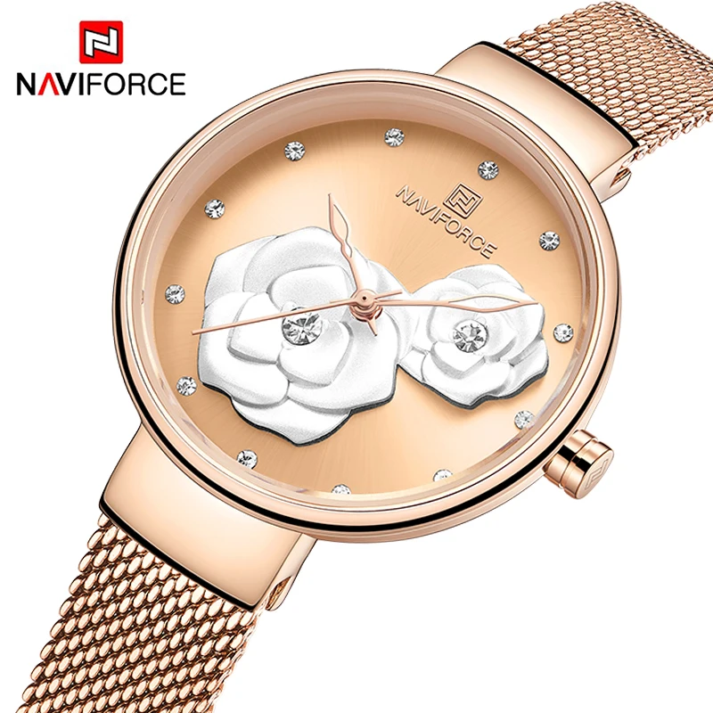 NAVIFORCE Rose Gold Women‘s Luxury Wrist Watch Quartz Steel Band Waterproof Original Clock Elegant Watch Famale Relogio Feminino