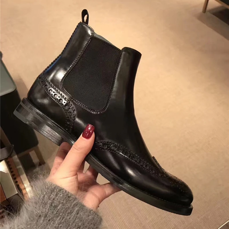 British design women\'s fashion party nightclub dress natural leather boots carving bullock shoes oxfords brogue chelsea botas