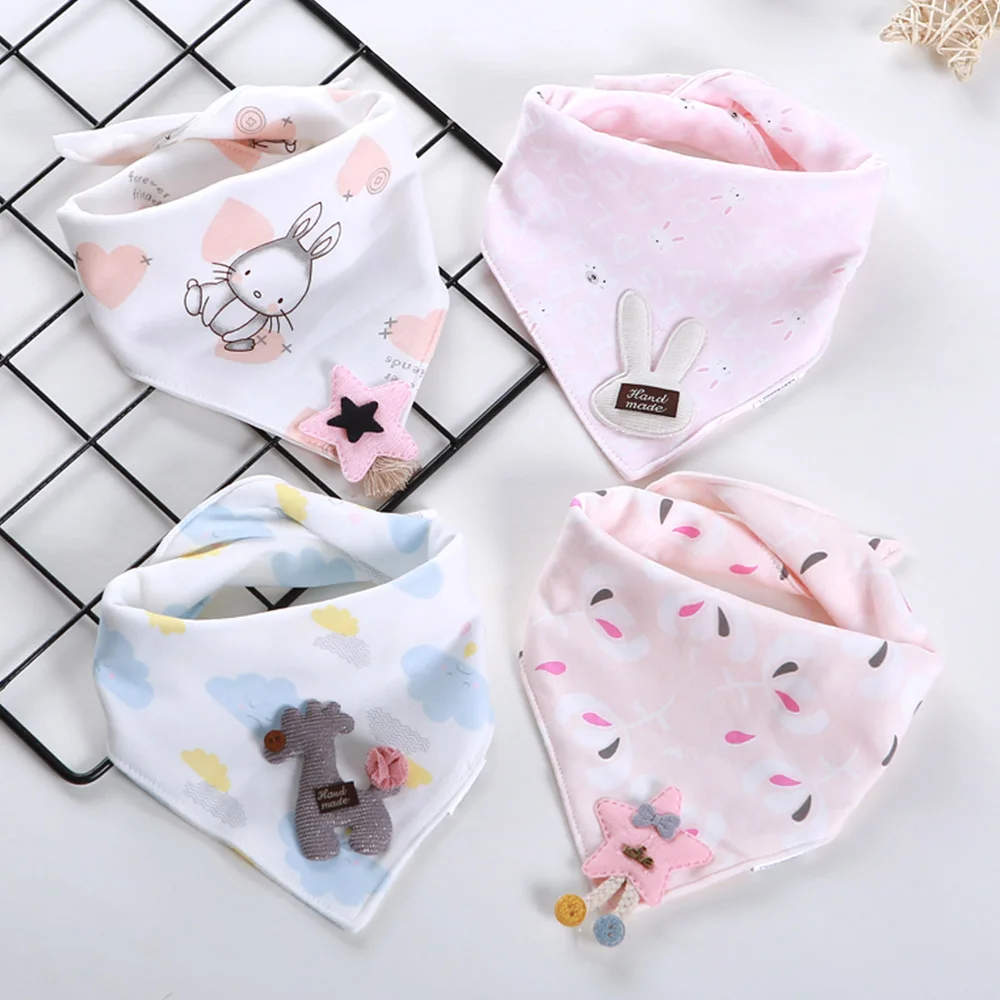 4 Pieces Baby Bibs Cotton Triangle Double Cartoon Saliva Towel Baby Boys Girls Feeding Apron Bandana Bibs Newborn Accessories