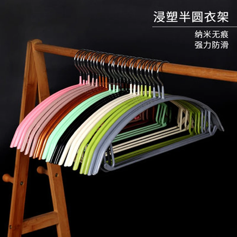 10pcs/lot 41.5cm No Shoulder Bumps Non-Slip Plastic Coating Contour Metal Hanger for Sweaters Clothes with Pants Bar