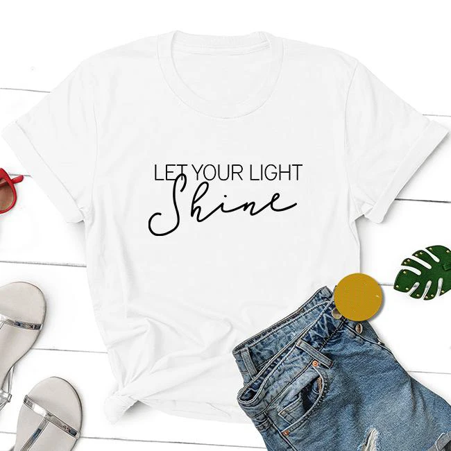 

Christian Let Your Light Shine Tshirts Cross Faith Believe Short Sleeve Tshirt Black Cotton T-shirt Graphic Top Tees Unisex