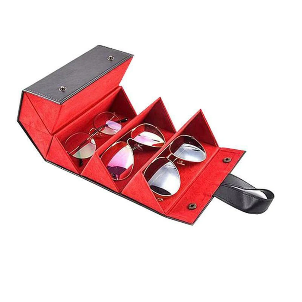 5 Slots Eyeglasses Container Case Foldable PU Leather Travel Case Container For Sunglasses Eyeglasses Organizer