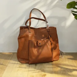 Woman Handbag Large Capacity Genuine Leather Bag Casual Totes Three-layer Big Pocket Design Solid Color Shoulder Bags For Women