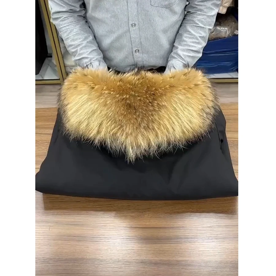 Men's Real Fur Jacket Winter Parka With Muskrat Fur Liner Coat Furry Raccoon Fur Collar Outwear High Quality