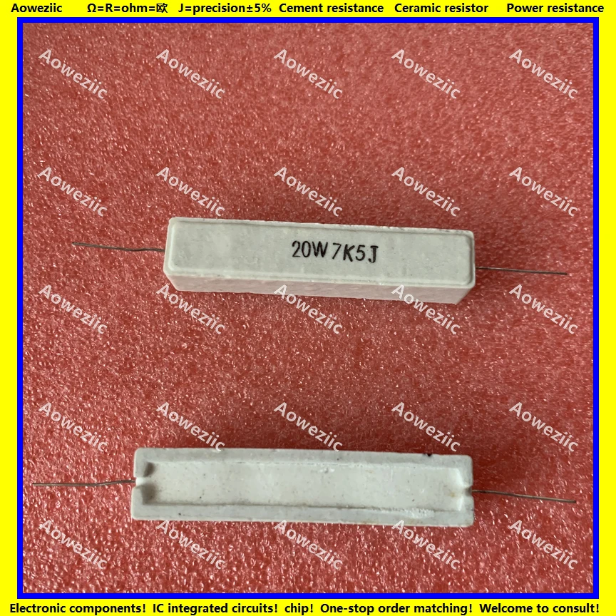 

10Pcs RX27 Horizontal cement resistor 20W 7.5K ohm 20W7K5J 20W7.5KJ 7500ohm Ceramic Resistance precision 5% Power resistance