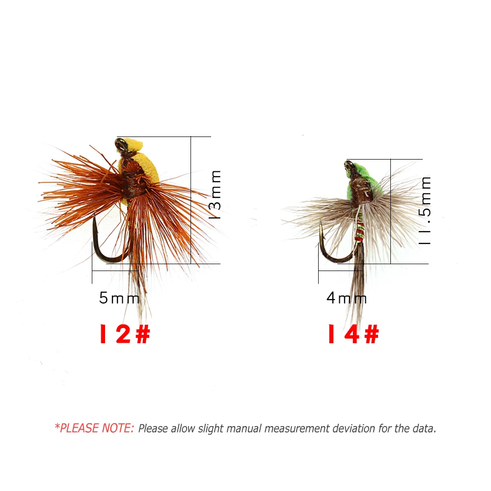 Bimoo 6PCS #12 #14 Fly Tying Natural Deer Hair Grass Foam Back Hopper Dry Flies Trout Bass Fishing Fly Floating Lure Baits Green