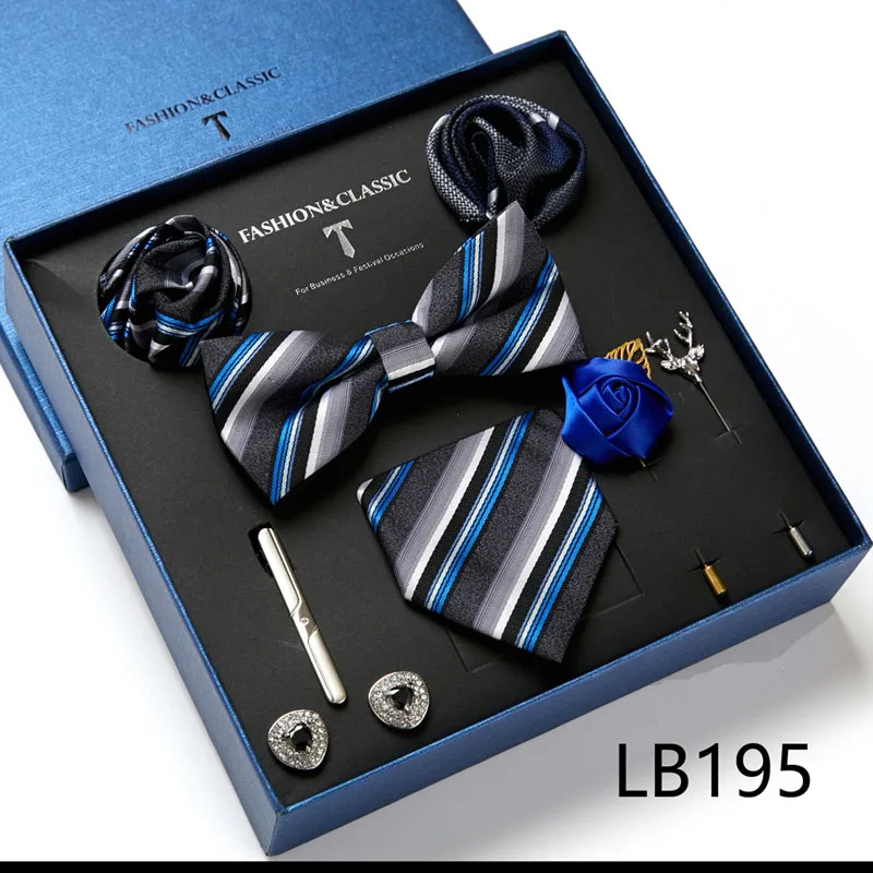 Hochwertige Geschenkbox für Feiertage, 7,5 cm, blaues Blumenmuster, Einstecktuch, Manschettenknöpfe, Krawattenclip, Krawatte für Herren, Geburtstagsgeschenk – Detail 33