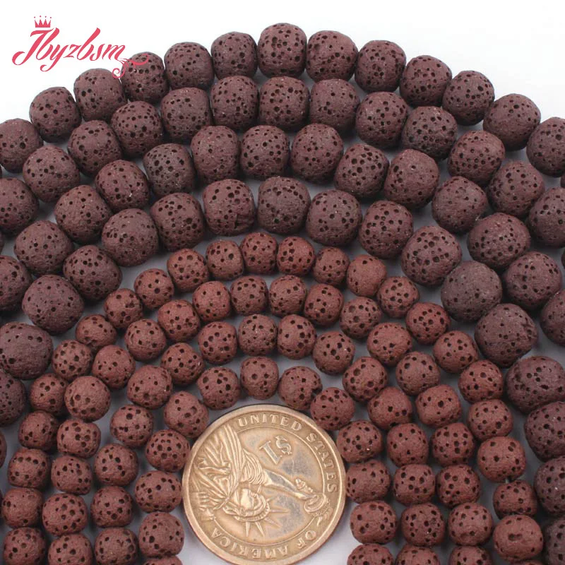 

8,10,12,14mm Sponge Beads Round Brown Lava Rock Volcanic Stone Beads for DIY Accessories Women Men Necklace Jewelry Making 15"