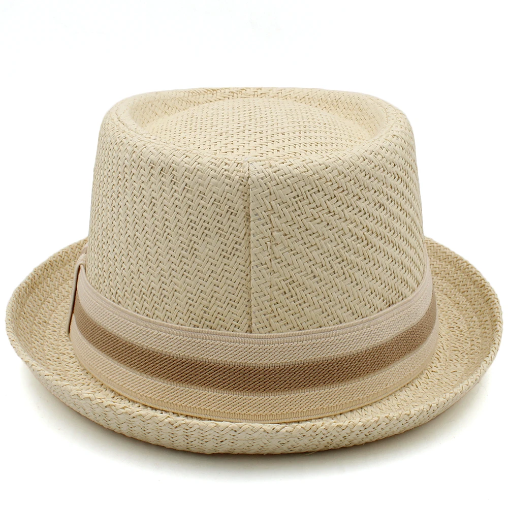 Men Women Classical Straw Pork Pie Hats Fedora Sunhats Trilby Caps Summer Boater Beach Outdoor Travel Party Size US 7 1/4 UK L