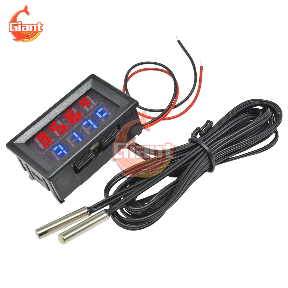 Dígitos Led Display Duplo Termômetro Digital Ntc à Prova Dntc Água Sensor de Temperatura Tester Thermograph para Carro 5v 12v 24v dc 428v