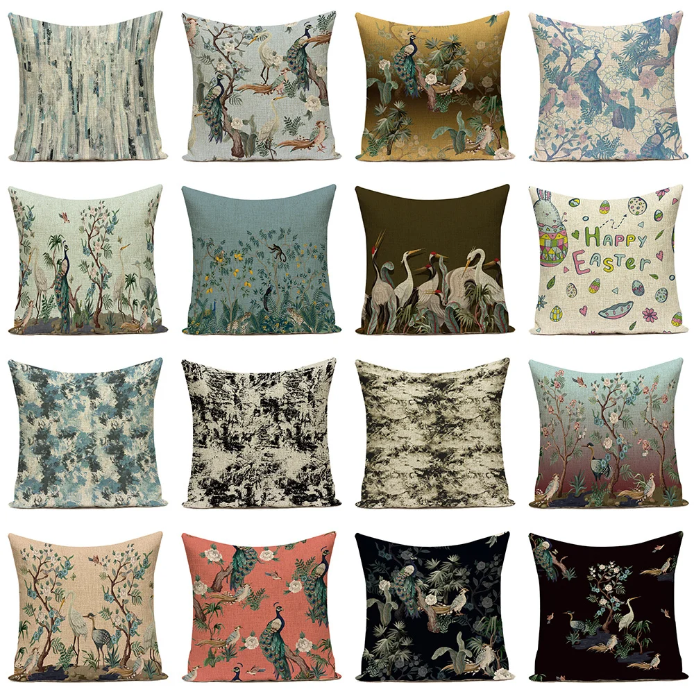 Vintage Flower Cushion Cover Retro Flamingo Home Decorative Pillowcase Bed Pillowcases Jungle Plant Floral Cushions Cover Kissen