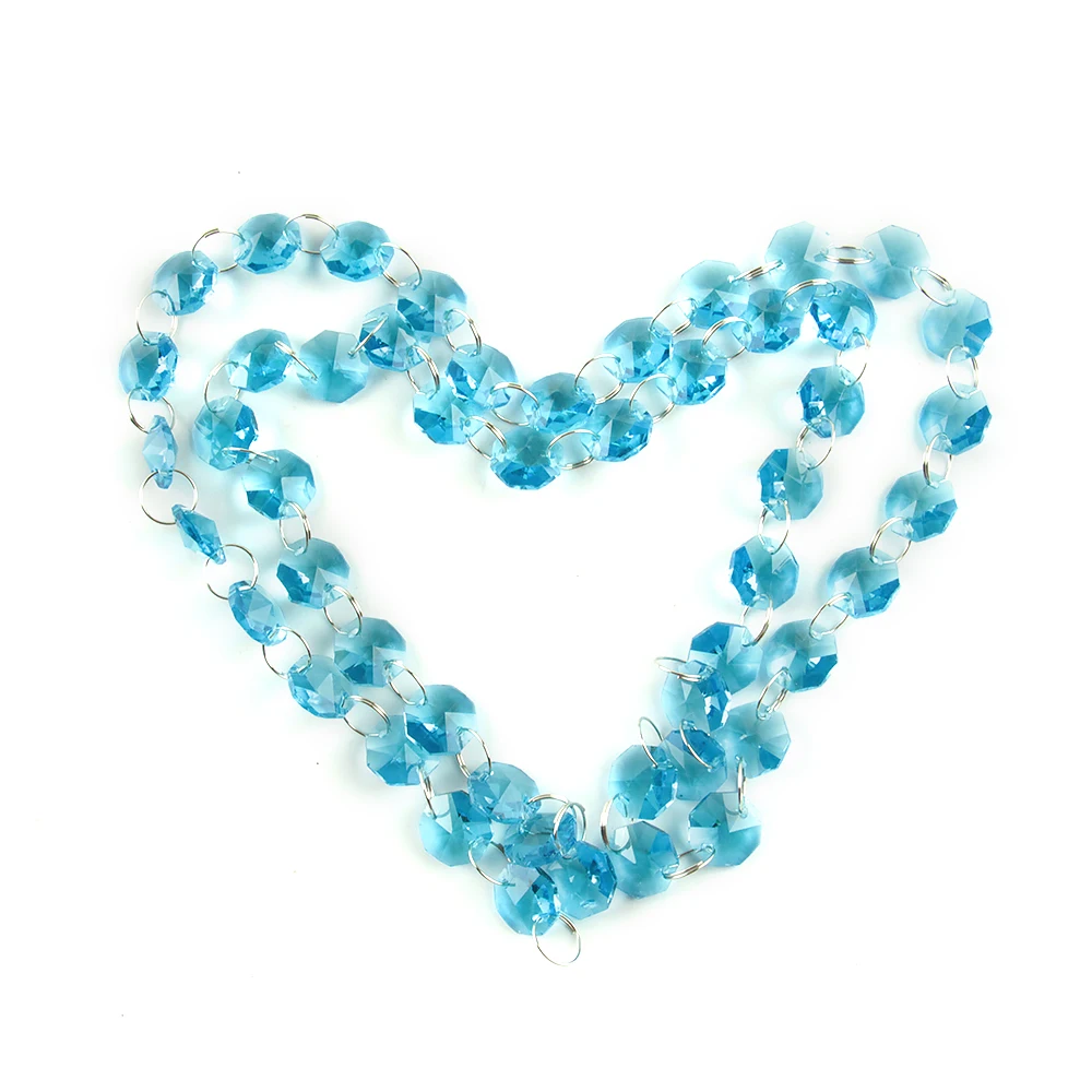 Aquamarine 10m/50m Glass Beads Crystal Chandelier Lamp Octagon Chain Garlands Wedding & Party Decor