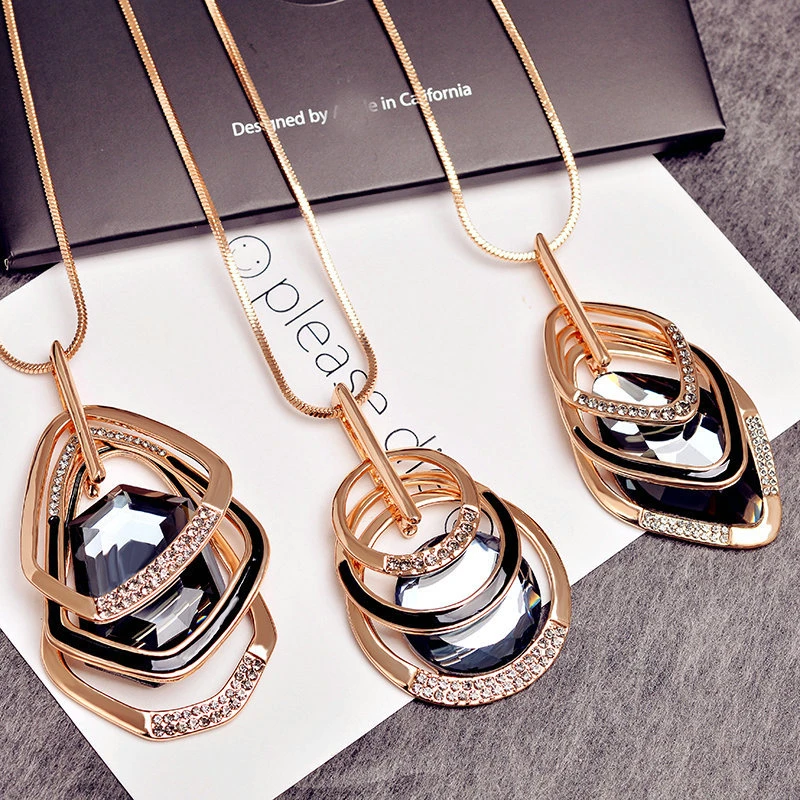 Vintage Geometric Long Necklaces & Pendants For Women Fashion Crystal Necklace Female Boho Silver Color Jewelry Bijoux 2022