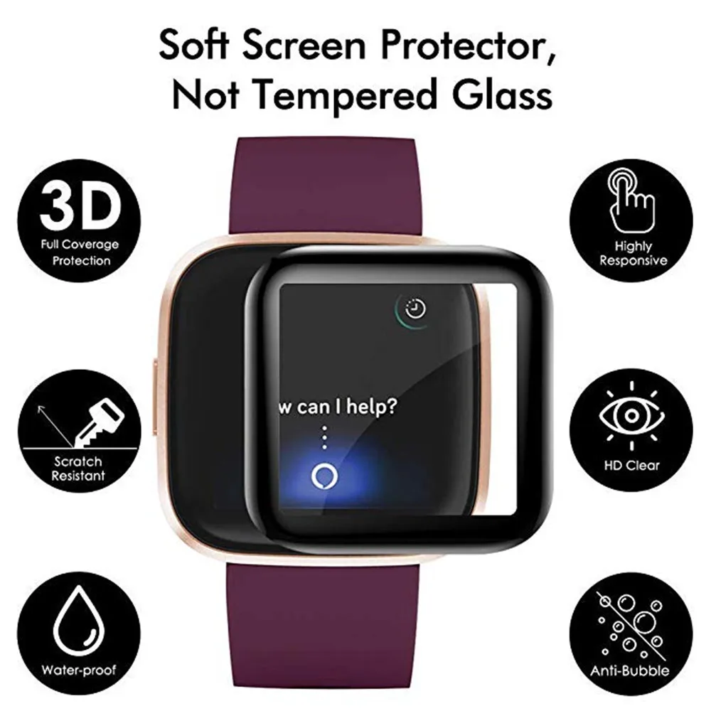 2PCS 3D Protective Film Cover Soft Glass For Fitbit Versa 2 3 Sense Versa4 Smart Watch Full Screen Protector For Fitbit Versa3