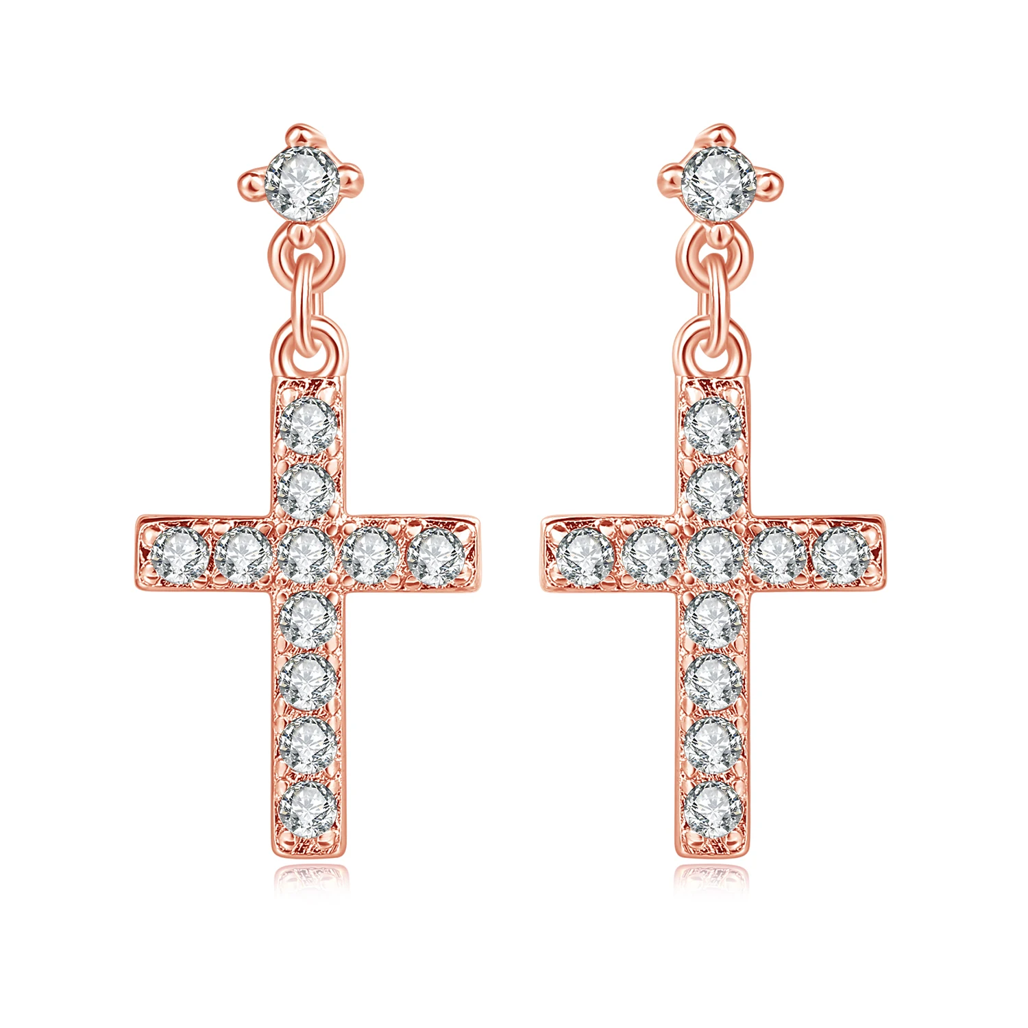 Double Fair Cross Cubic Zirconia Drop Dangle Earrings HotSale Rose Gold Color Fashion Wedding Jewelry For Women DFE328