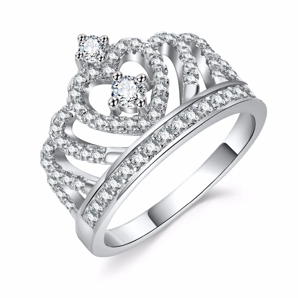 Fashion 925 Sterling Silver Crown Ring finger Luxury pave Simulated Diamond Engagement Wedding Rings for Women Jewelry