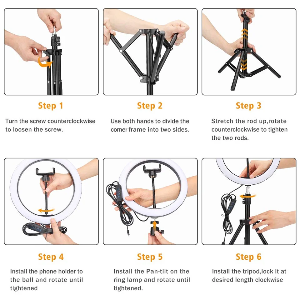 Кольцевой светодиодный светильник для селфи, лампа со штативом и держателем для телефона, подходит для съемки фото и видео в фотостудии