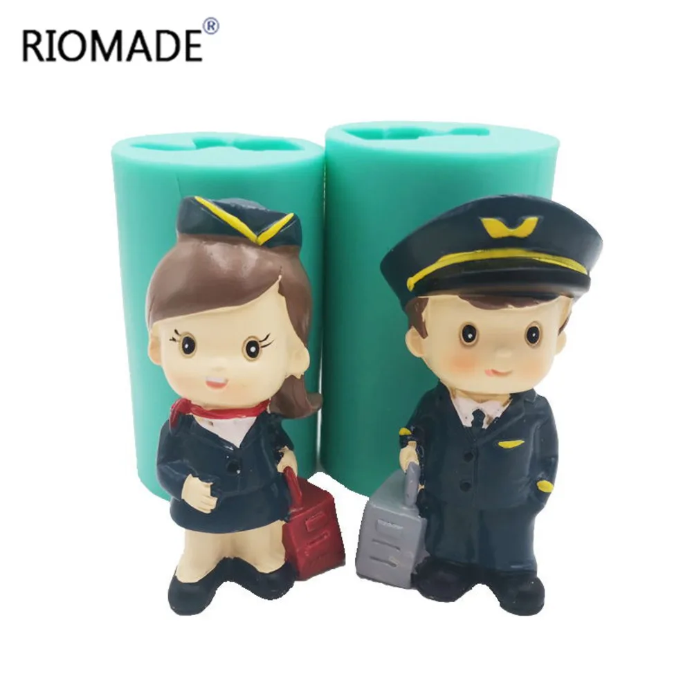 3D Flight Attendant Series Steward And Stewardess Model Silicone Cake Decorating Mold For Candle Soap Plaster Mould Baking Tools