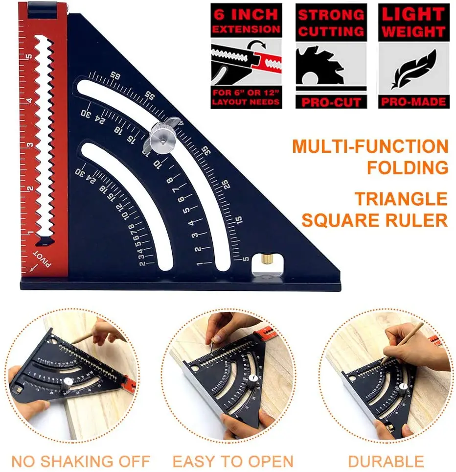 Aluminum Alloy 2-in-1 Extendable Layout Folding Triangle Squares Ruler Positioning Angle Woodworking Tool