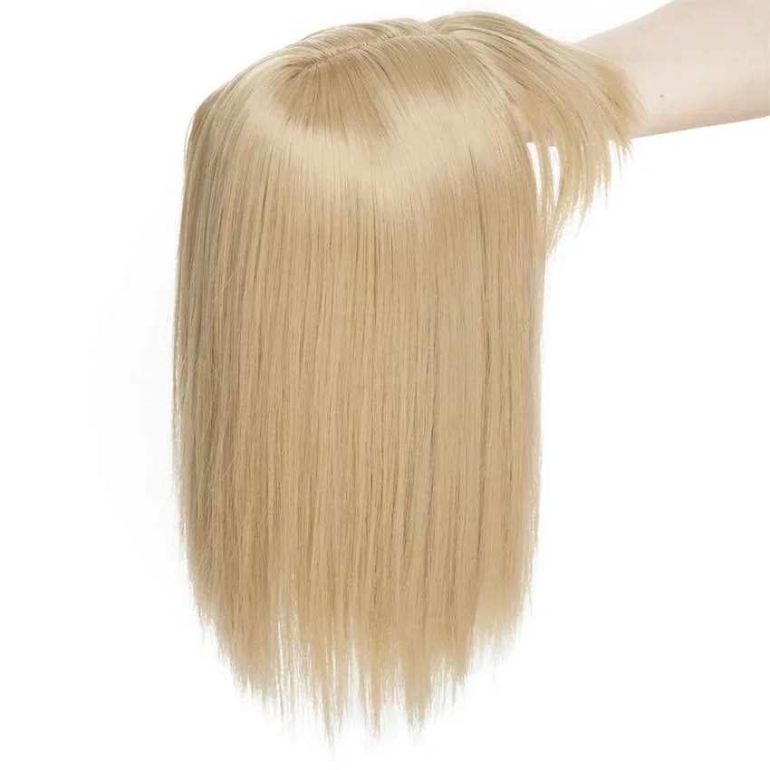 14inch Straight Synthetic Blonde Hair with Bangs for Women Clip-in One-piece Hair Extension High Temperature Fiber