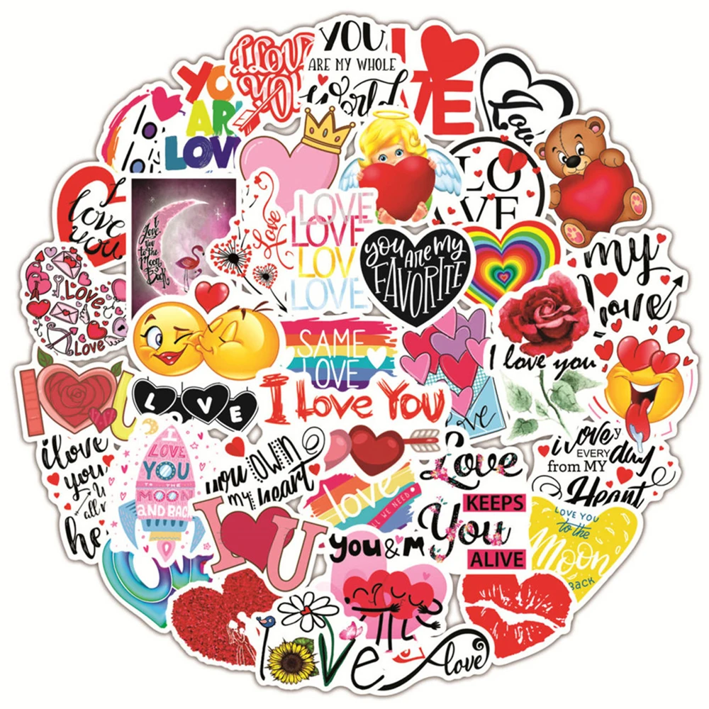 50/100pcs LOVE Stickers For Notebook Laptop Scrapbooking Material Adesivos Pink Stickers Vintage Valentine\'s Day Craft Supplies