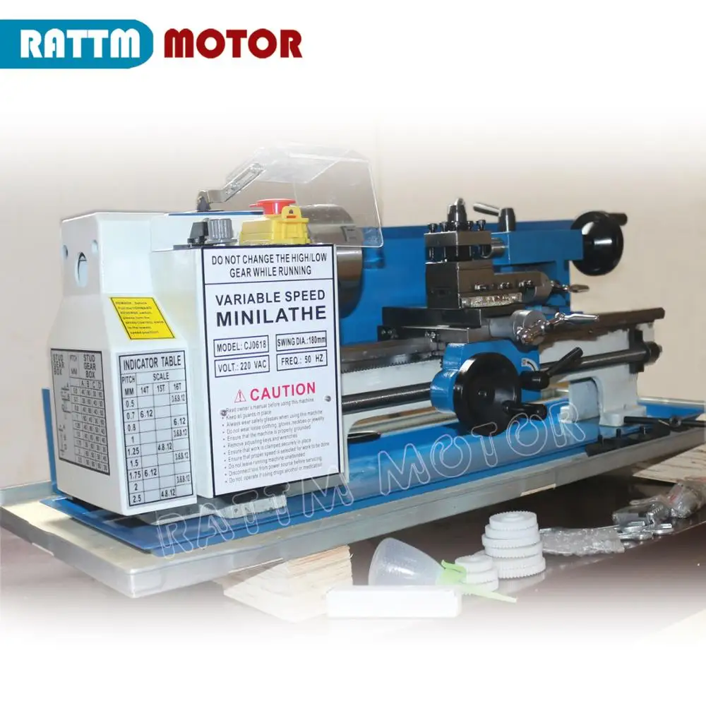【EU】7" x 14" Mini Lathe Machine CJ 0618 550W for metal wood etc. Desktop woodworking machine Variable speed 220V