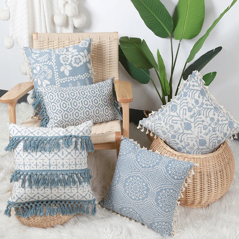 

Tassel Tufted Cushion Cover Printed Fringed Woven Pillow Case Home Living Room Sofa Decor YSD