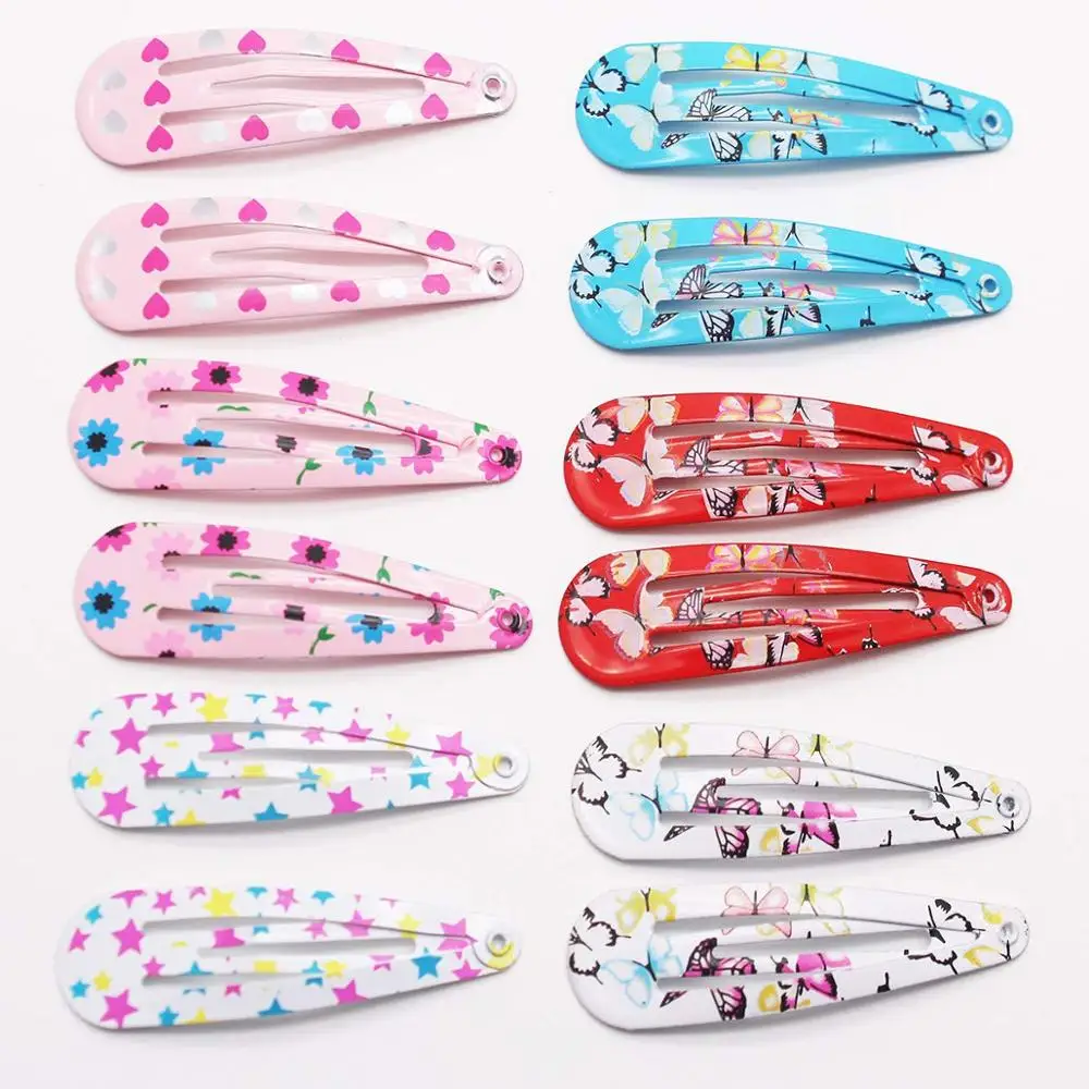 100PCS Snap Clips No Slip Metal Hair Barrettes Cute Printed Hairpins Hair Accessories Clips for Girls Kids Teens Women