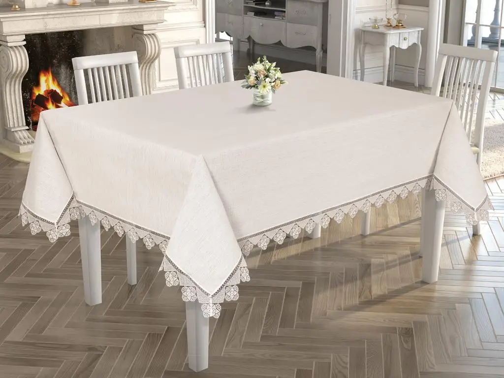 Sparkle Needle Embroidered Table Cover Cream